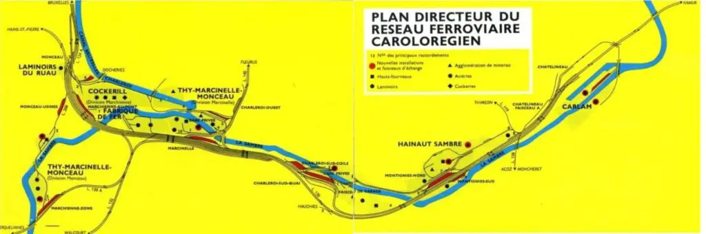 Kaartje van sporen in de buurt van Charleroi