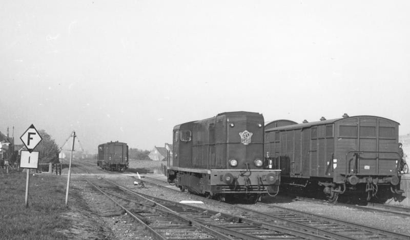 Stiens was het exploitatieve hart van de Noord-Friese lijnen. Goederentreinen werden hier ‘fijngesorteerd', zodat de wagons in goede volgorde stonden voor het plaatsen bij de klant. We zien hier twee locomotieven waarvan de voorste de 2428 is. Daarachter een onbekende 2400. Fotograaf David Mol noteerde als datum 7 januari 1966.