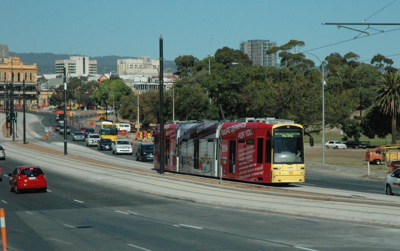 In Maart 2010 werd de tweede verlenging van North Terrace (City West) naar Hindmarsh Entertainment Centre geopend. Het traject ligt geheel op vrije baan. Opvallend is dat tram 102 totaalreclame voert voor de auto­fabrikant Holden (General Motors).