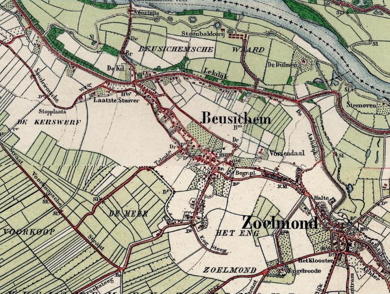 Topografische kaart uit 1912; kijk aan de linkerkant bij ′Laatste Stuiver".